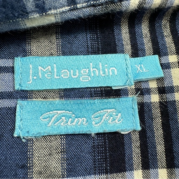 J McLaughlin Shirt Mens XL Trim Fit Blue Plaid Long Sleeve Cotton Button Down - Picture 4 of 8